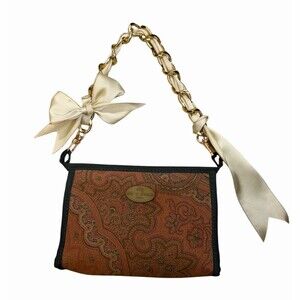 Etro Cosmetic Bag Brown Multicolor Paisley with Removable Gold Chain